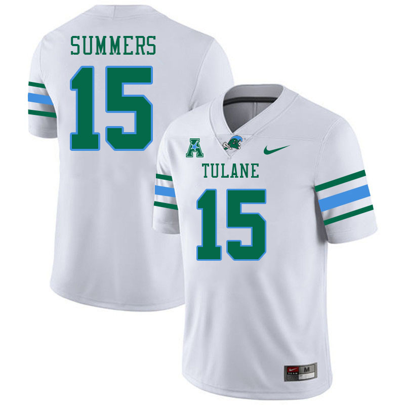 Tulane Green Wave #15 Hunter Summers College Football Jerseys Stitched Sale-White
